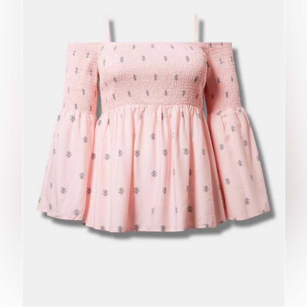 Torrid Pink Challis Cold Shoulder Smocked Blouse 3X NWT